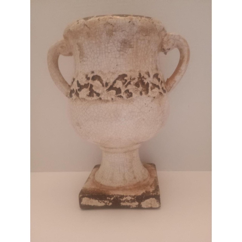 Vintage Distressed Cream & Brown Planter